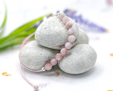 Load image into Gallery viewer, Kunzite Semi Precious Stone Bracelet - 10 little stones for breath counting, lightly faceted stone with cotton cord.