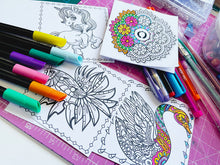 Load image into Gallery viewer, © Nature theme colouring in Cards with envelopes for Peace Calm Meditation and Relaxation Colour in your own mini cards (pack of 3) 4&quot;x4&quot;
