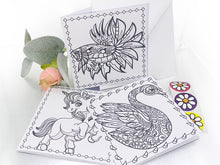 Load image into Gallery viewer, © Nature theme colouring in Cards with envelopes for Peace Calm Meditation and Relaxation Colour in your own mini cards (pack of 3) 4&quot;x4&quot;
