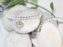 Load image into Gallery viewer, Clear Quartz Crystal Bracelet, Gift for her, Cleansing, amplifying, pairing with metal heart charm
