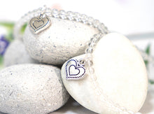 Load image into Gallery viewer, Clear Quartz Crystal Bracelet, Gift for her, Cleansing, amplifying, pairing with metal heart charm
