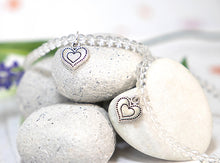 Load image into Gallery viewer, Clear Quartz Crystal Bracelet, Gift for her, Cleansing, amplifying, pairing with metal heart charm
