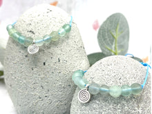 Load image into Gallery viewer, Watery Blue Green Fluorite Mental Wellbeing and Anxiety Calming Breathe Bracelet, inspired by beautfiul beachy days and ocean calming waters
