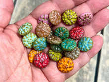 Load image into Gallery viewer, Dahlia Czech Glass Bead Bracelet 10 Breaths Mindfulness Bracelet, Handmade Nature Inspired Flower Jewellery
