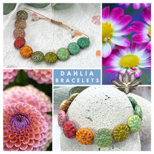 Load image into Gallery viewer, Dahlia Czech Glass Bead Bracelet 10 Breaths Mindfulness Bracelet, Handmade Nature Inspired Flower Jewellery
