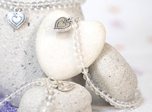 Load image into Gallery viewer, Clear Quartz Crystal Bracelet, Gift for her, Cleansing, amplifying, pairing with metal heart charm
