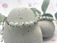 Load image into Gallery viewer, Kiwi Jasper Anxiety Bracelet 10 Breaths Calming Gift for Stress Relief Mindfulness Jewellery, Meditation Aid, Breath Reminder, Fab Teacher Gift
