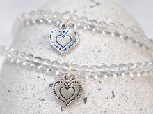 Load image into Gallery viewer, Clear Quartz Crystal Bracelet, Gift for her, Cleansing, amplifying, pairing with metal heart charm
