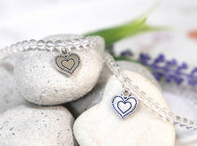 Load image into Gallery viewer, Clear Quartz Crystal Bracelet, Gift for her, Cleansing, amplifying, pairing with metal heart charm
