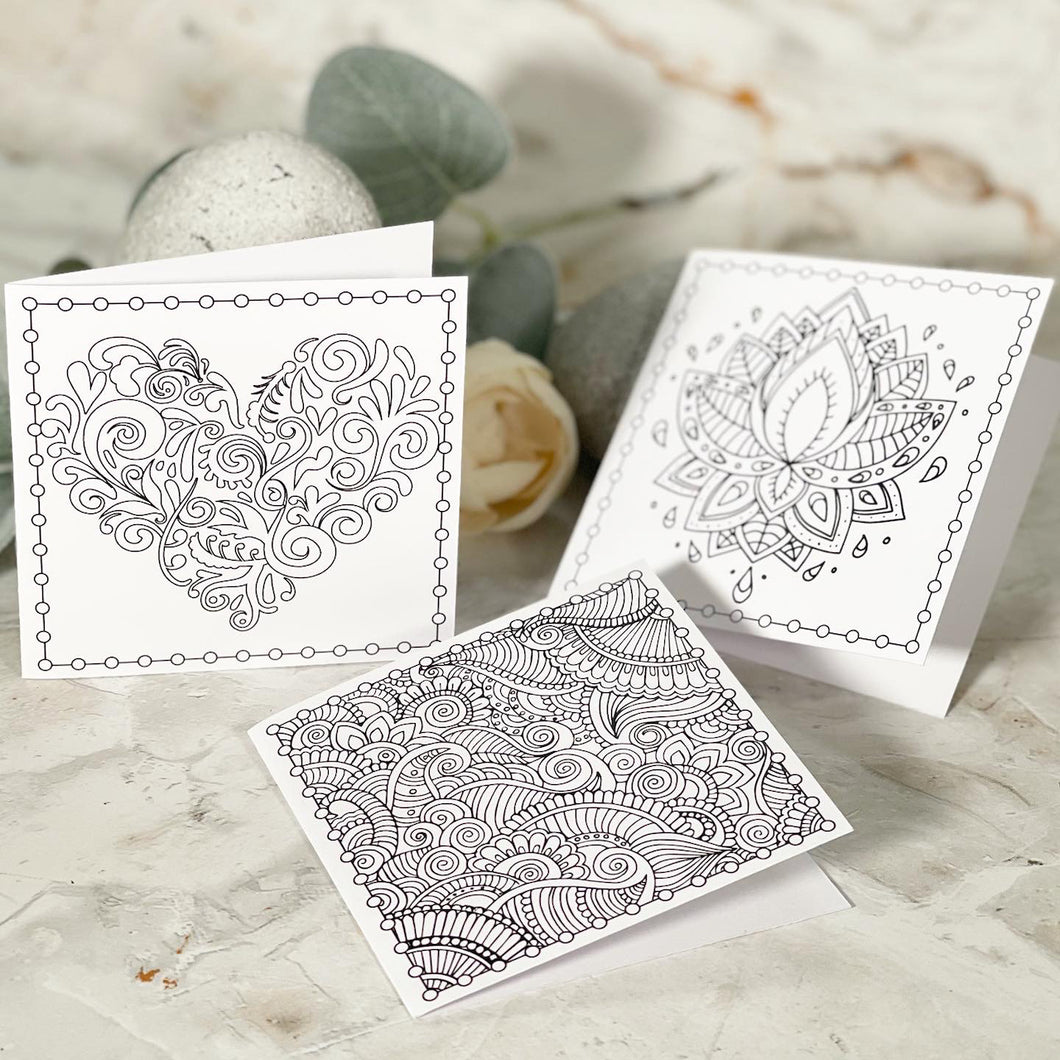 Colouring In Cards for Peace, Calm and Relaxation, Colour in your own cards PACK OF THREE, supplied with envelopes