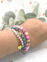 Load image into Gallery viewer, Bright Pinks Floral Polymer Bracelet, Happy Bracelet, 10 Breaths Anxiety Calming Bracelet
