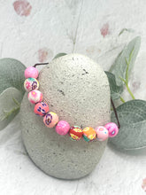 Load image into Gallery viewer, Bright Pinks Floral Polymer Bracelet, Happy Bracelet, 10 Breaths Anxiety Calming Bracelet
