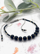 Load image into Gallery viewer, Black Agate 10 Breaths Mindfulness Bracelet Unisex Gift Letterbox present
