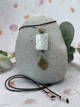 Load image into Gallery viewer, Hand Engraved Mother-of-Pearl Necklace – Ethically Sourced Coastal Jewellery with Natural Unakite Stones for a Boho Summer Feel
