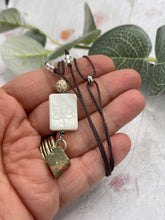 Load image into Gallery viewer, Hand Engraved Mother-of-Pearl Necklace – Ethically Sourced Coastal Jewellery with Natural Unakite Stones for a Boho Summer Feel
