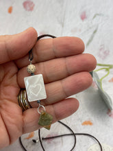 Load image into Gallery viewer, Hand Engraved Mother-of-Pearl Necklace – Ethically Sourced Coastal Jewellery with Natural Unakite Stones for a Boho Summer Feel
