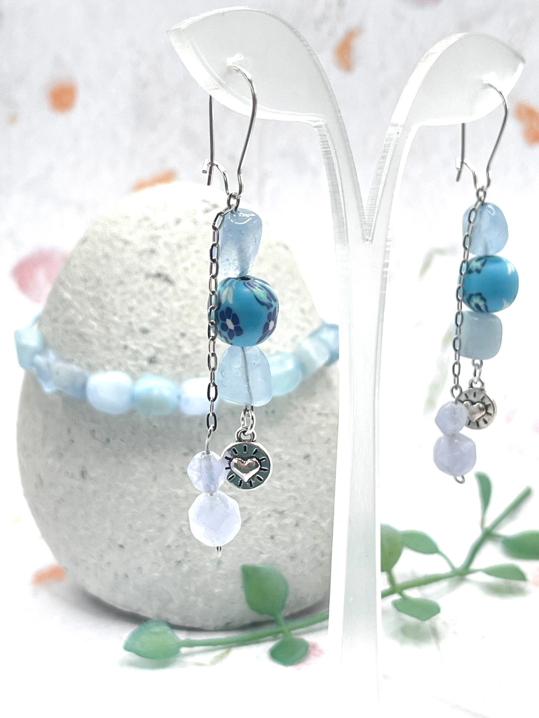 One-of-a-kind, Designer, Aquamarine Earrings to match Breathe Aquamarine Stone Bracelet