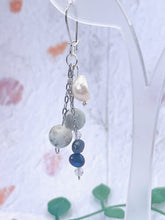 Load image into Gallery viewer, Designer Hand-made Drop Earrings with Pearls Crystal and Kiwi Jasper
