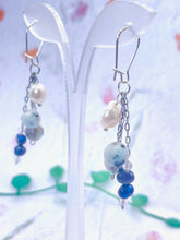 Load image into Gallery viewer, Designer Hand-made Drop Earrings with Pearls Crystal and Kiwi Jasper
