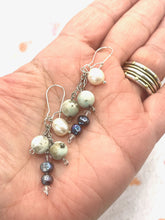 Load image into Gallery viewer, Designer Hand-made Drop Earrings with Pearls Crystal and Kiwi Jasper
