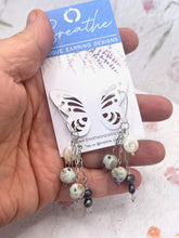 Load image into Gallery viewer, Designer Hand-made Drop Earrings with Pearls Crystal and Kiwi Jasper

