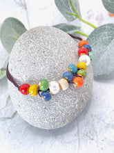 Load image into Gallery viewer, Autumnal Fall Colour, Ceramic Glazed Bead  and Pearl Bracelet, Magical, Whimsical and beautifully simple
