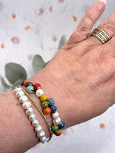 Load image into Gallery viewer, Autumnal Fall Colour, Ceramic Glazed Bead  and Pearl Bracelet, Magical, Whimsical and beautifully simple
