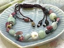 Load image into Gallery viewer, Minty Green Opal, Tourmaline, Pearl and Sterling silver Bracelet.

