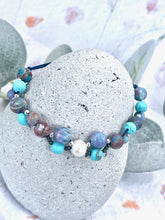 Load image into Gallery viewer, Turquoise Howlite, Sea-Foam Jasper with a Central Pearl Bracelet and Sterling Silver accents
