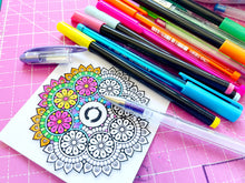 Load image into Gallery viewer, © Lotus and Mandala colouring in Cards with envelopes for Peace Calm Meditation and Relaxation Colour in your own mini cards (pack of 3) 4&quot;x4&quot;
