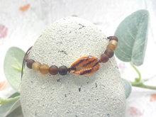 Load image into Gallery viewer, Hand painted tiger stripe or animal stripe cowrie shell with chocolate agate semi precious stones
