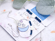 Load image into Gallery viewer, I LOVE YOU to the moon and back, Mother of Pearl, Moon Bracelet for affirmation, declaring love, making a loved one feel special, a wonderful unique gift
