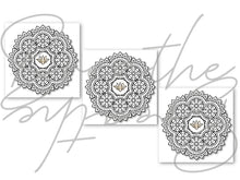 Load image into Gallery viewer, © Lotus and Mandala colouring in Cards with envelopes for Peace Calm Meditation and Relaxation Colour in your own mini cards (pack of 3) 4&quot;x4&quot;
