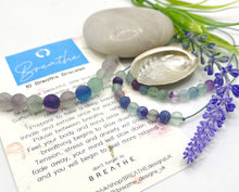 Load image into Gallery viewer, Breathe Bracelet – 10 Matte Fluorite Beads for Calming, Healing &amp; Balance, Rainblow fluorite Blue Breathe Bracelet
