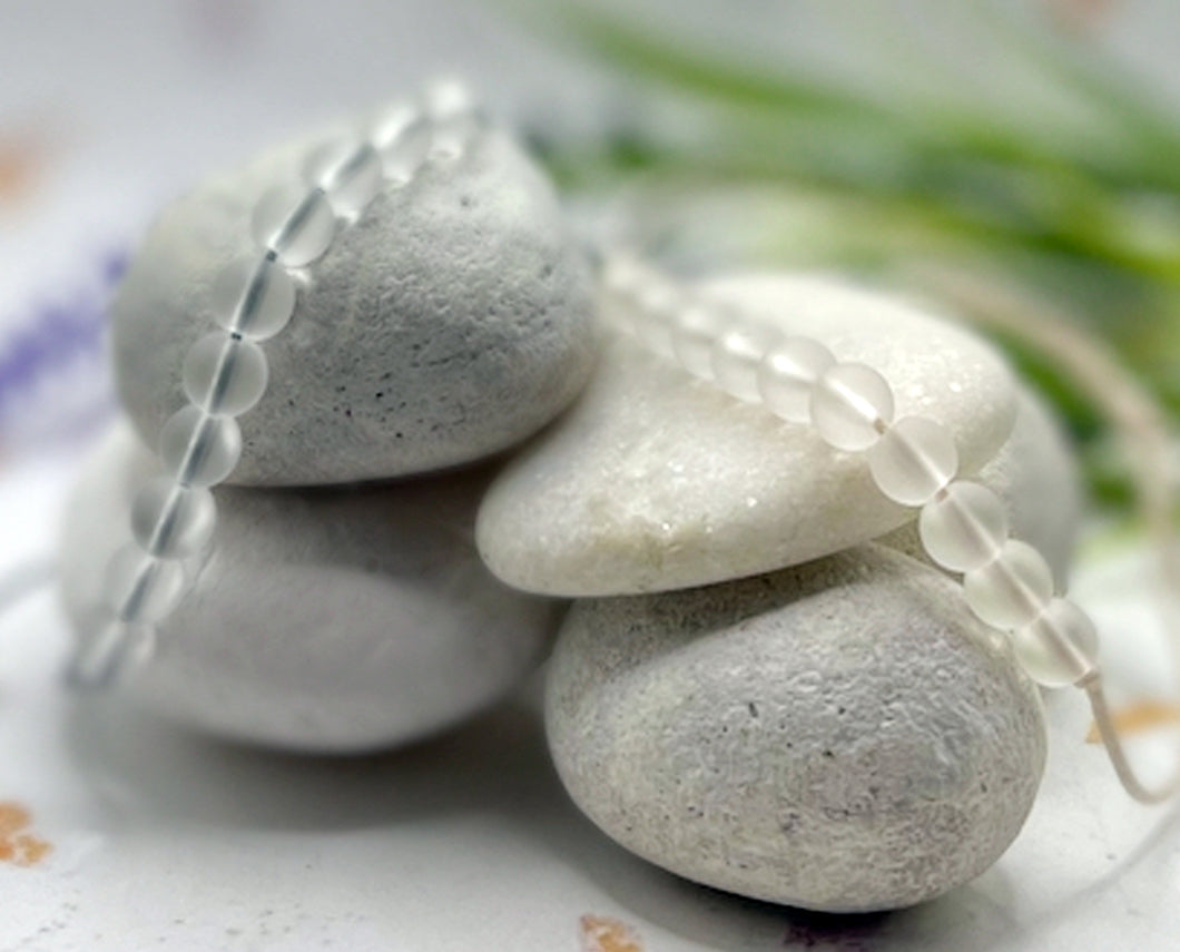 CLEAR QUARTZ, Frosted Semi Precious stone Bracelet - 10 Breaths Bracelet for counting breaths
