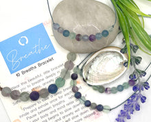 Load image into Gallery viewer, Breathe Bracelet – 10 Matte Fluorite Beads for Calming, Healing &amp; Balance, Rainblow fluorite Blue Breathe Bracelet
