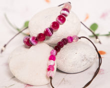 Load image into Gallery viewer, Faceted Pink Magenta Striped Agate, Semi Precious Stone Anxiety Bracelet, Calming jewellery
