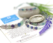 Load image into Gallery viewer, Breathe Bracelet – 10 Matte Fluorite Beads for Calming, Healing &amp; Balance, Rainblow fluorite Blue Breathe Bracelet
