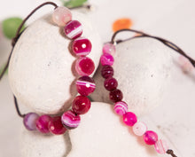 Load image into Gallery viewer, Faceted Pink Magenta Striped Agate, Semi Precious Stone Anxiety Bracelet, Calming jewellery
