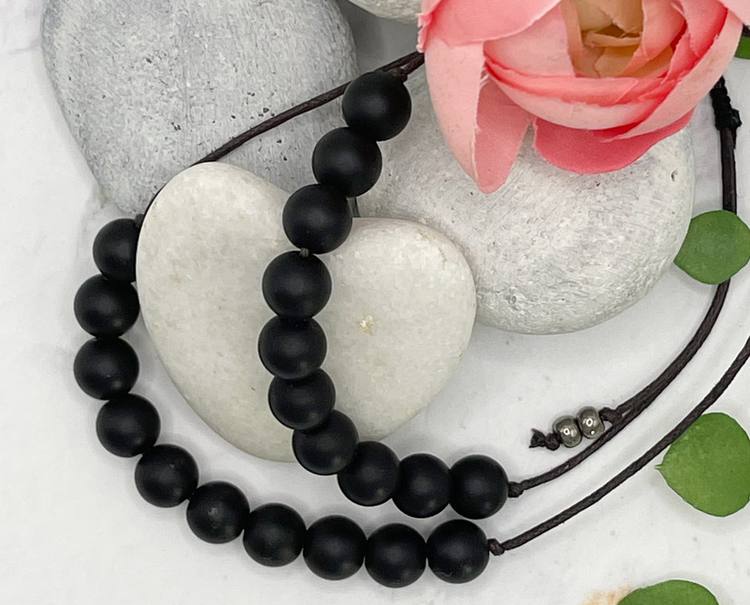Matte Black Agate Bracelet Gift for Him or Her, 10 Breaths Bracelet, anxiety Calming Bracelet