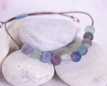 Load image into Gallery viewer, Breathe Bracelet – 10 Matte Fluorite Beads for Calming, Healing &amp; Balance, Rainblow fluorite Blue Breathe Bracelet
