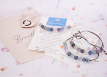 Load image into Gallery viewer, Breathe Bracelet – 10 Matte Fluorite Beads for Calming, Healing &amp; Balance, Rainblow fluorite Blue Breathe Bracelet
